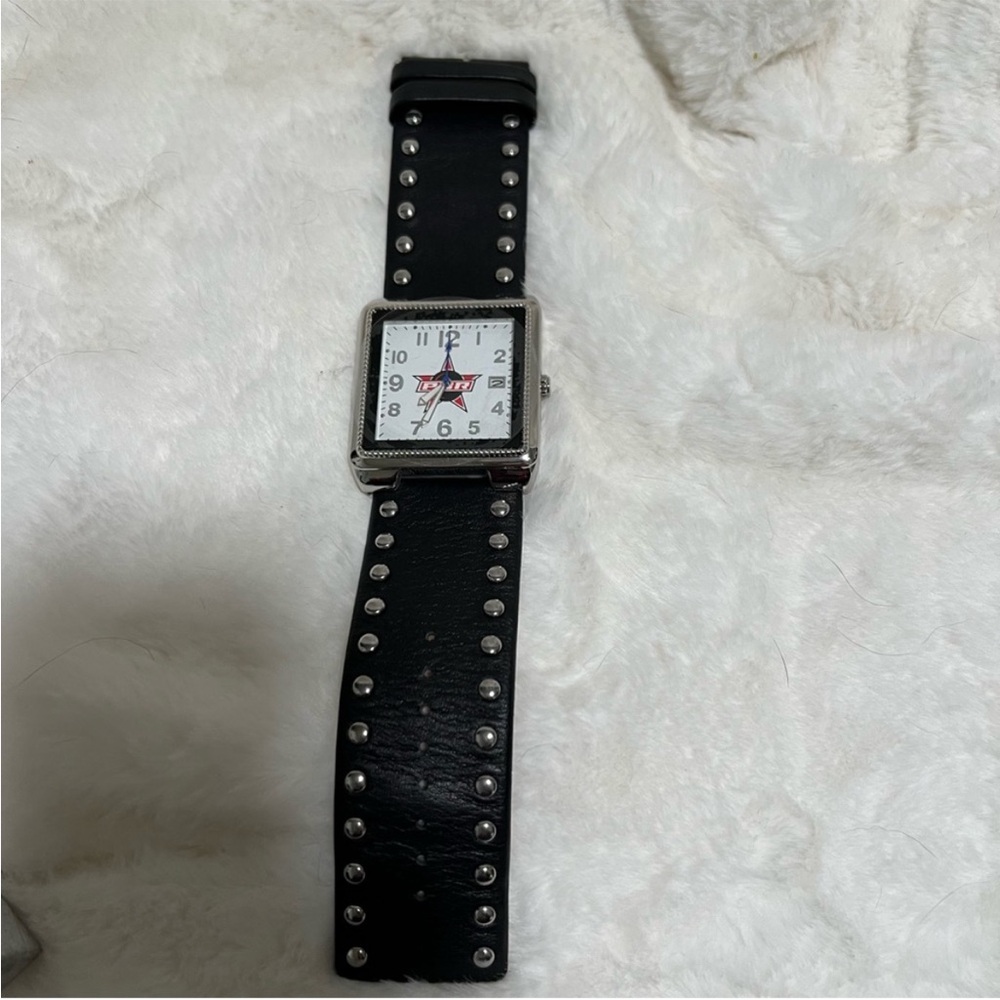 MONTANA SILVERSMITHS PBR BULL RIDING Black Studded Square Face Watch NO BOX